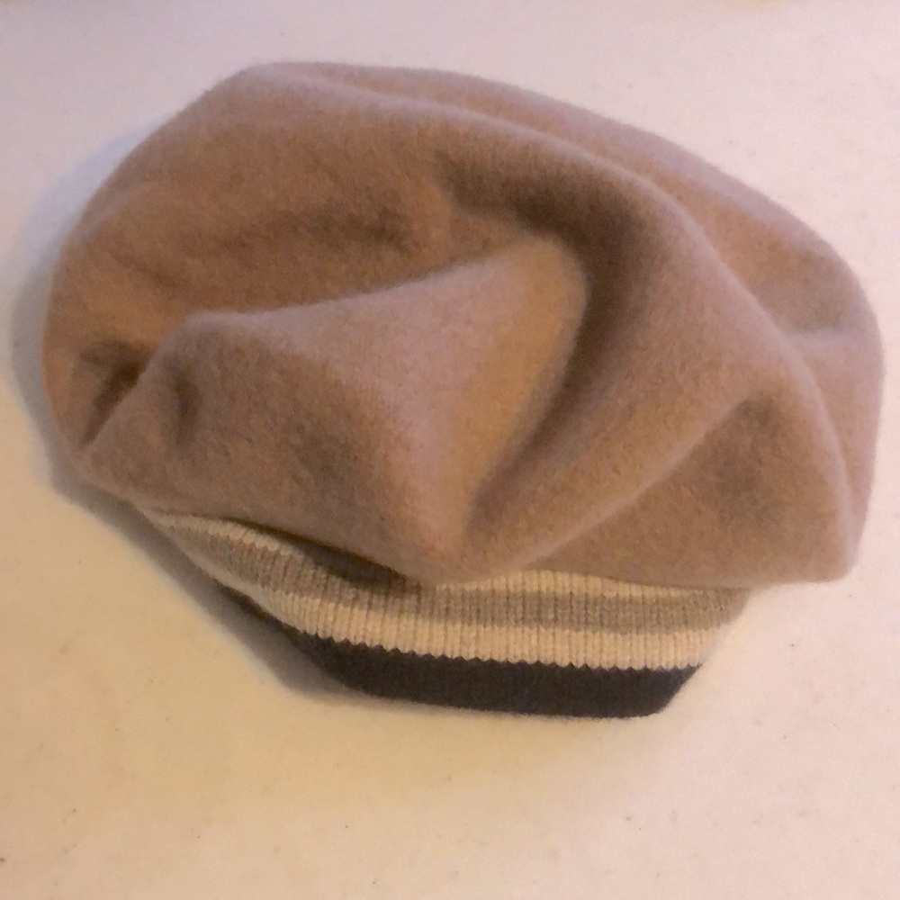 100% Scottish Wool 10” Beret | Tan, Cream, Brown | Like New